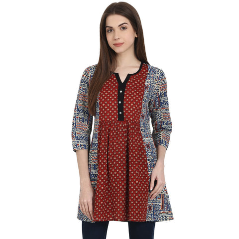 Multi printed 3/4 sleeve cotton A-line tunics