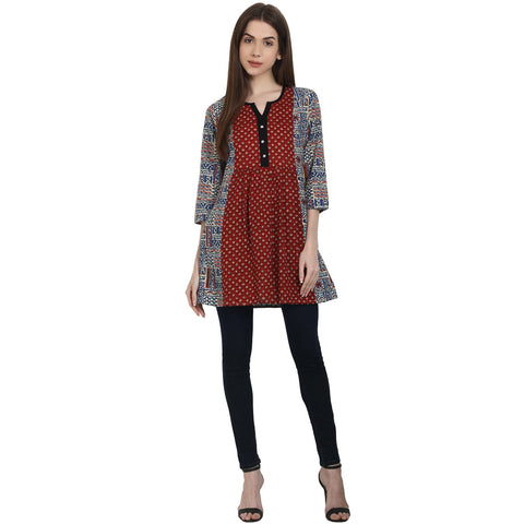 Multi printed 3/4 sleeve cotton A-line tunics