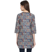 Multi printed 3/4 sleeve cotton A-line tunics
