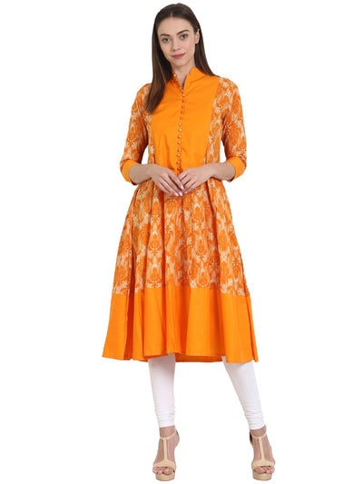 Nayo Yellow printed 3/4 sleeve cotton Anarkali Kurta