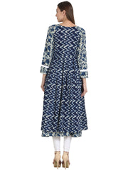 Blue printed 3/4 sleeve cotton double layered anarkali kurta
