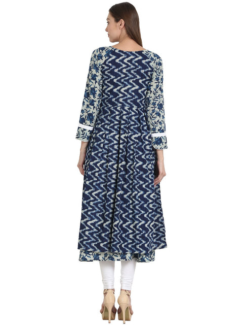 Blue printed 3/4 sleeve cotton double layered anarkali kurta