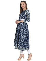 Blue printed 3/4 sleeve cotton double layered anarkali kurta
