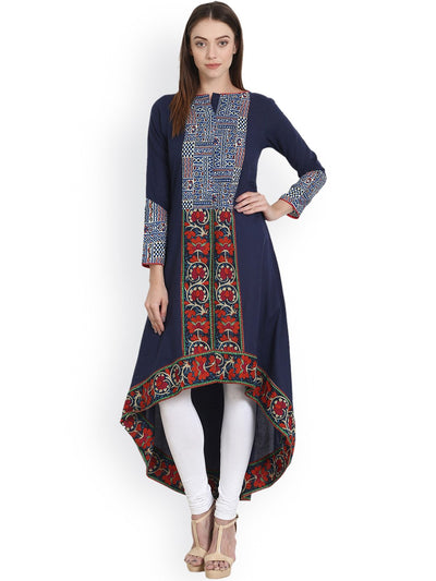 Nayo Blue printed 3/4 sleeve low high A-line kurta