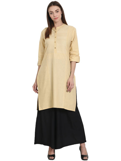 Nayo Women Yellow 3/4 sleeve cotton flux kurta