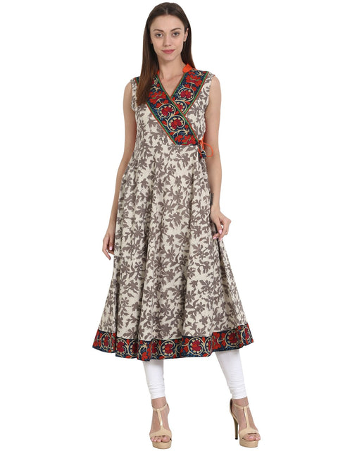 Nayo Beige printed sleevless cotton Anarkali kurta