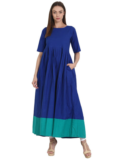 Nayo Women Blue half sleeve cotton long flared kurta