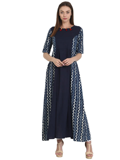 Nayo Women Blue printed half sleeve cotton Anarkali kurta