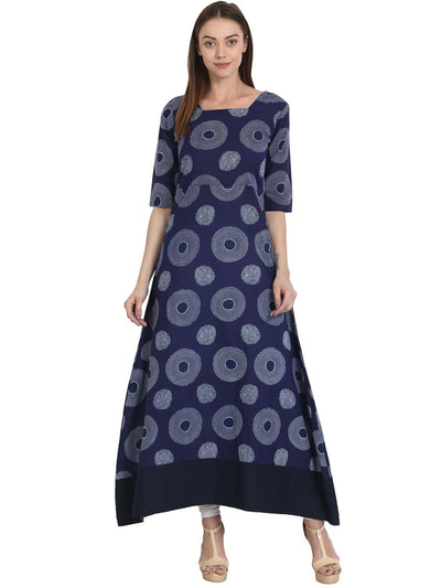 Nayo Women Blue printed half sleeve cotton A-line kurta