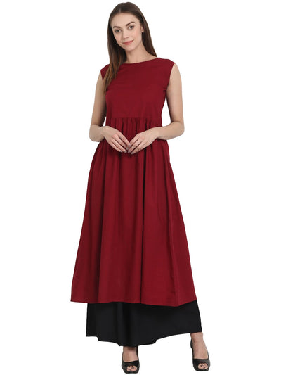 Nayo Women Maroon sleevless cotton A-line kurta