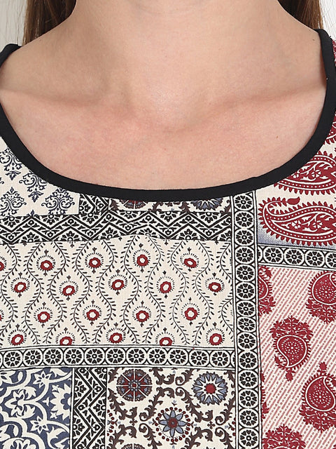 Nayo Women Multi printed cap sleeve cotton kurta