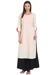 White 3/4 sleeve cotton kurta