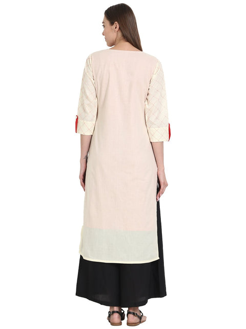White 3/4 sleeve cotton kurta