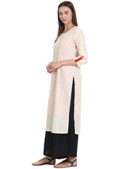 White 3/4 sleeve cotton kurta