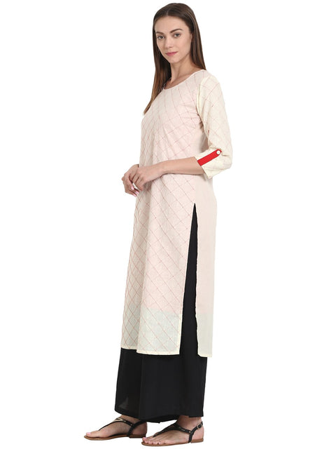 White 3/4 sleeve cotton kurta