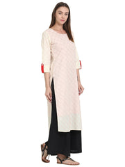 White 3/4 sleeve cotton kurta