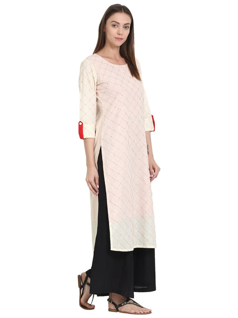 White 3/4 sleeve cotton kurta
