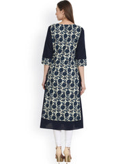 Women Blue & White Printed Straight Kurta