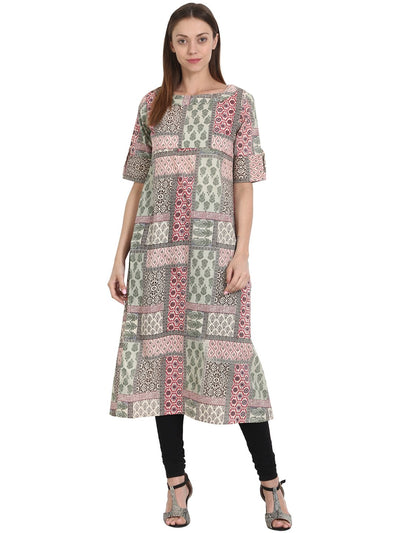 Nayo Women Multi printed half sleeve cotton kurta