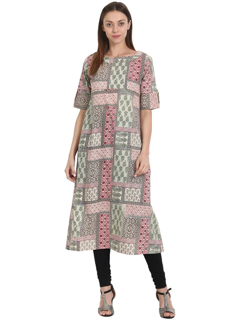 Nayo Women Multi printed half sleeve cotton kurta