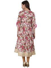 Silk Flower printed 3/4 sleeve tale cut anarkali kurta