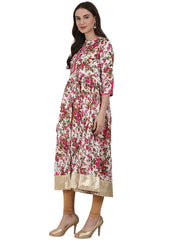 Silk Flower printed 3/4 sleeve tale cut anarkali kurta