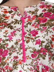 Silk Flower printed 3/4 sleeve tale cut anarkali kurta