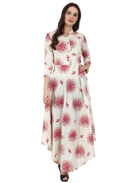 Nayo Women Off white 3/4 sleeve assymetric anarkali kurta