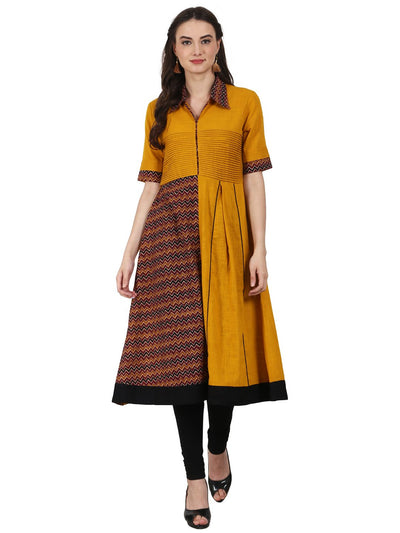 Nayo Women Yellow half sleeve cotton anarkali kurta