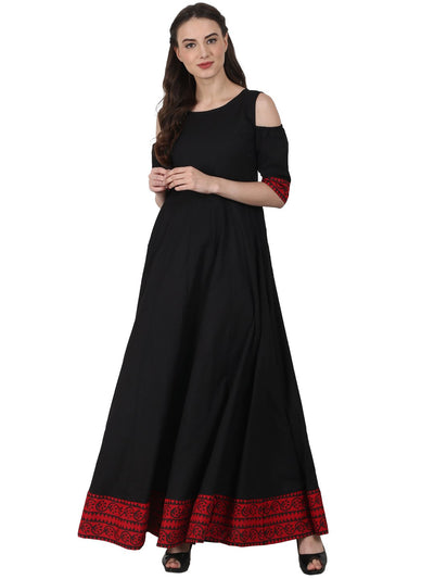 Nayo Women Black half sleeve cotton Anarkali kurta