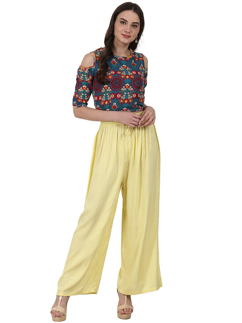 Yellow ankle length Rayon straight plazzo