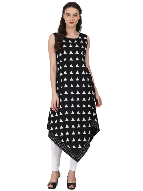 Nayo Black printed sleevless cotton low high kurta