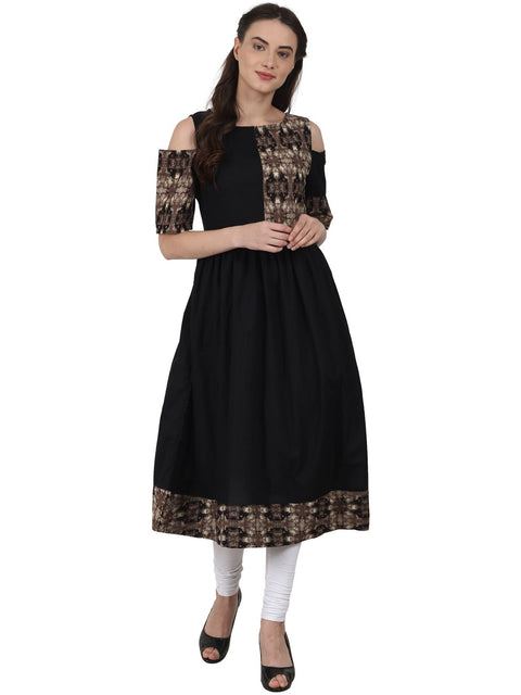 Nayo Women Black half sleeve cotton Anarkali kurta