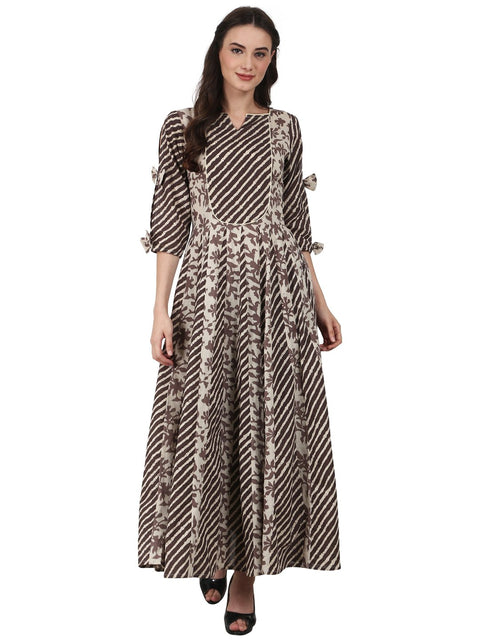 Nayo Brown printed 3/4sleeve cotton Anarkali kurta