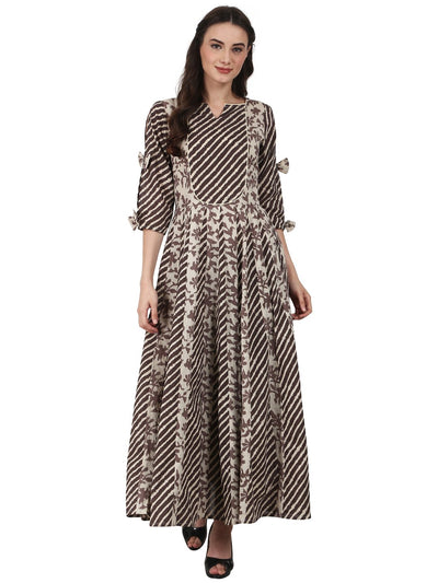 Nayo Women Brown printed 3/4sleeve cotton Anarkali kurta