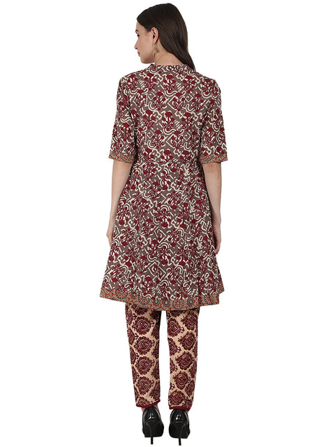 Grey printed half sleeve cotton kurta