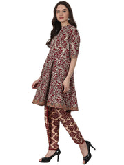 Grey printed half sleeve cotton kurta