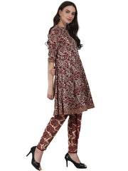 Grey printed half sleeve cotton kurta