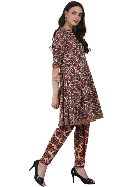 Grey printed half sleeve cotton kurta