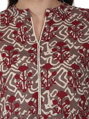 Grey printed half sleeve cotton kurta