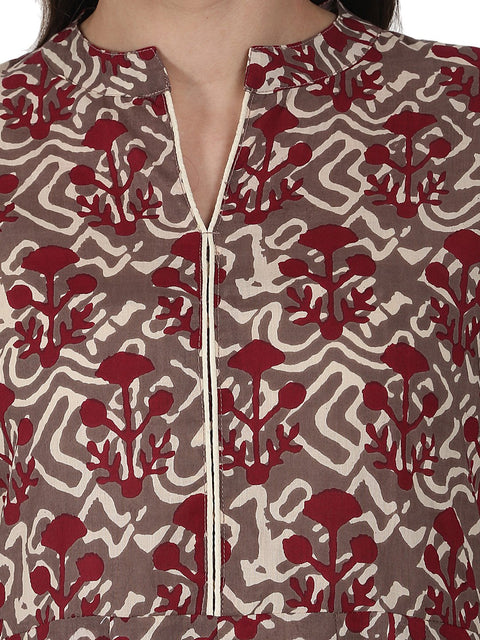 Grey printed half sleeve cotton kurta