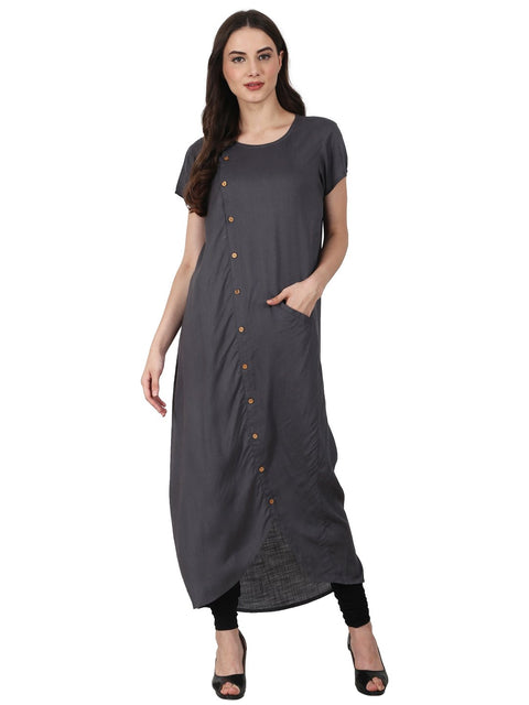 Nayo Grey short sleeve rayon front open kurta