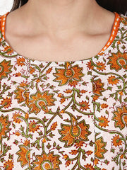 Nayo Women Yellow printed 3/4 sleeve double layer cotton anarkali kurta