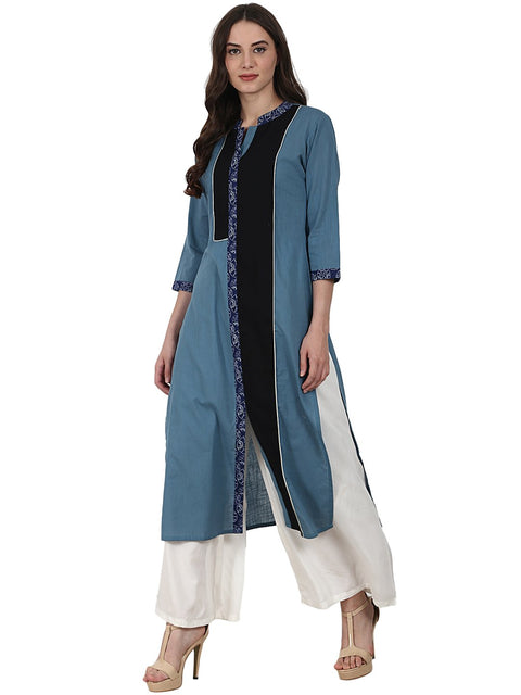 Blue 3/4 sleeve cotton kurta