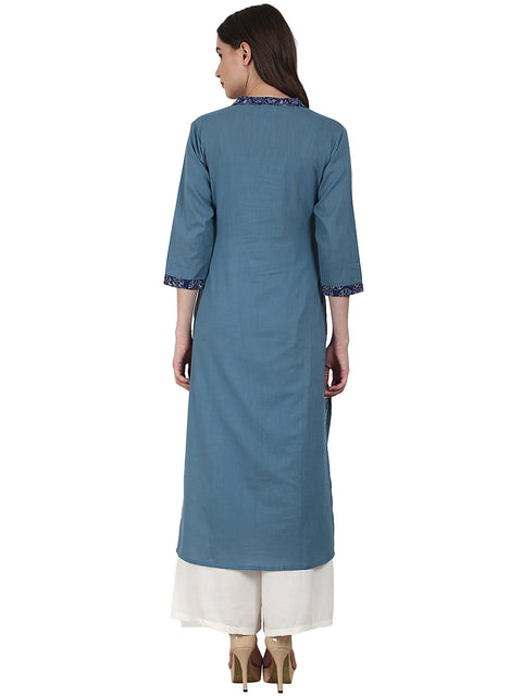 Blue 3/4 sleeve cotton kurta