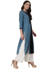 Blue 3/4 sleeve cotton kurta