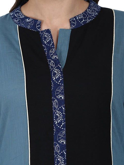 Blue 3/4 sleeve cotton kurta