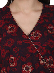 Coffee printed 3/4 sleeve cotton floor length Anarkali kurta