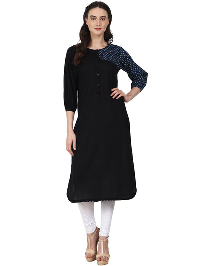 Nayo Black & Blue 3/4 sleeve cotton kurta