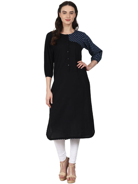 Nayo Women Black & Blue 3/4 sleeve cotton kurta